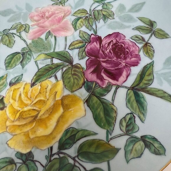 H & Co. Roses Plate Handpainted Porcelain Antique Haviland Limoges France 11" - Picture 8 of 11